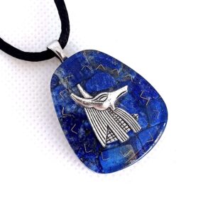 Orgone energy pendant necklace silver Anubis Egyptian God & Lapis Lazuli stones. Made in USA