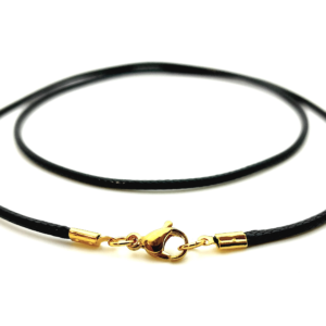 Black necklace cord with golden stainless steel clasp. Various sizes. Handmade in the USA