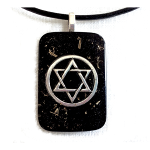 Orgone energy pendant necklace silver Star of David & Crushed Black Tourmaline stones. EMF protection. Made in USA