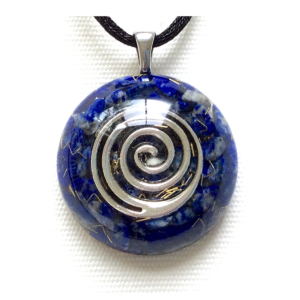 Orgone energy pendant necklace silver Swirl Spiral and authentic Lapis Lazuli stones. Made in USA